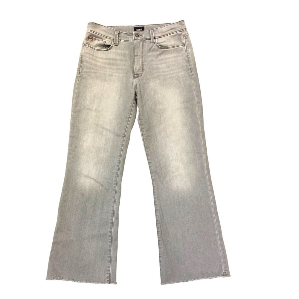 Hudson Blair Flare Jeans Womens 28 Grey High Rise Raw Hem Denim Grunge Aesthetic